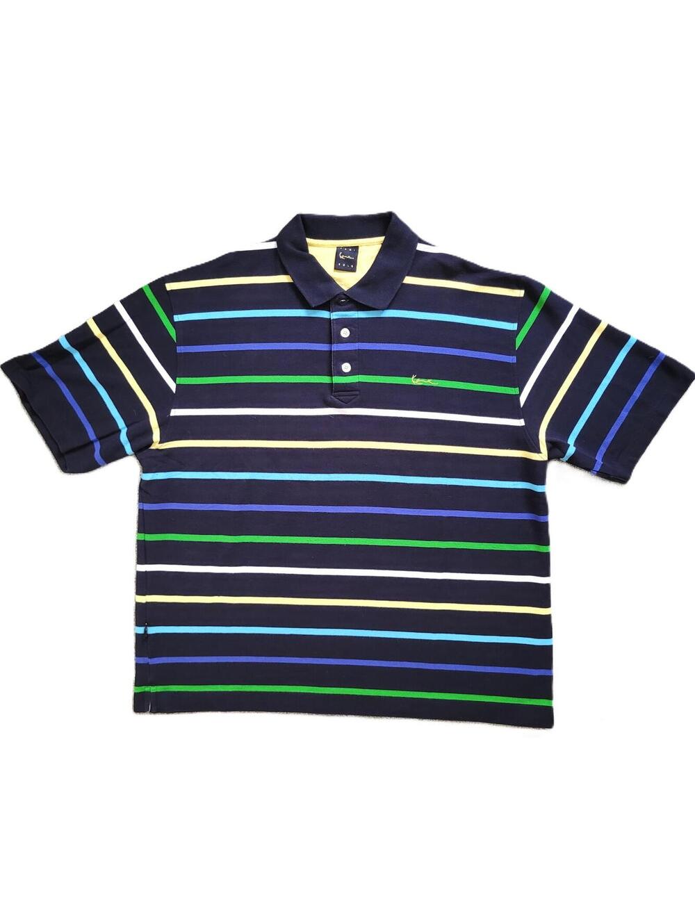 Karl Kani Gold Navy Striped Polo Shirt Men's 2XL